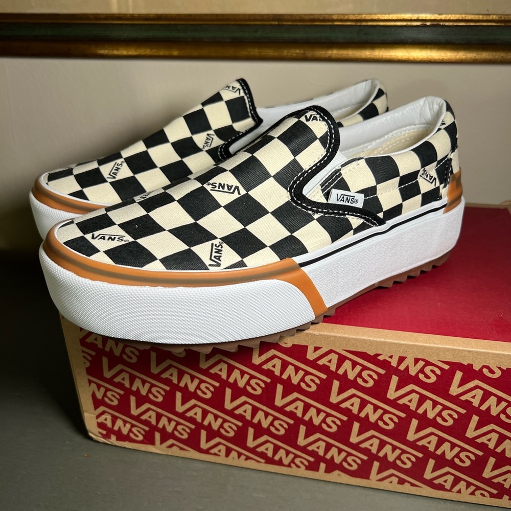 NEW! Vans women’s Era Checkerboard Slip-On Shoes - Black and White